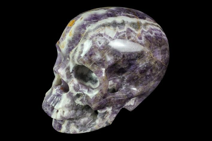 Realistic, Carved Chevron Amethyst Skull #116682